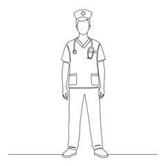 Obraz premium Simple Line Drawing of a Nurse in Uniform