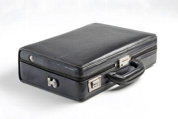 Modern black briefcase isolated on white background symbolizing business and professionalism