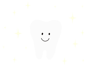 ピカピカ健康で綺麗な1本の歯：歯のキャラクターの笑顔のイラスト