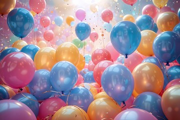 Joyous Balloons Overflowing in a Bright, Ethereal Celebration Background