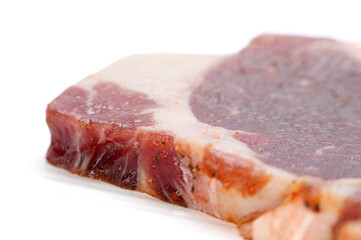 Steak and lamb chops, fresh grilled meat, solid white background