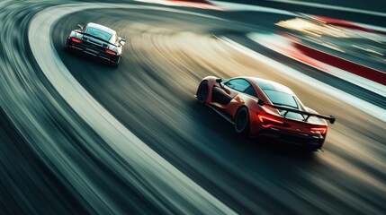 High-Speed Racing Cars on Curved Track Capturing Motion and Excitement in Motorsport Competition