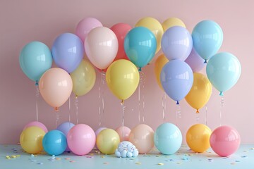 Joyful Balloon Artwork in Soft Pastel Colors Celebrating Baby Milestones