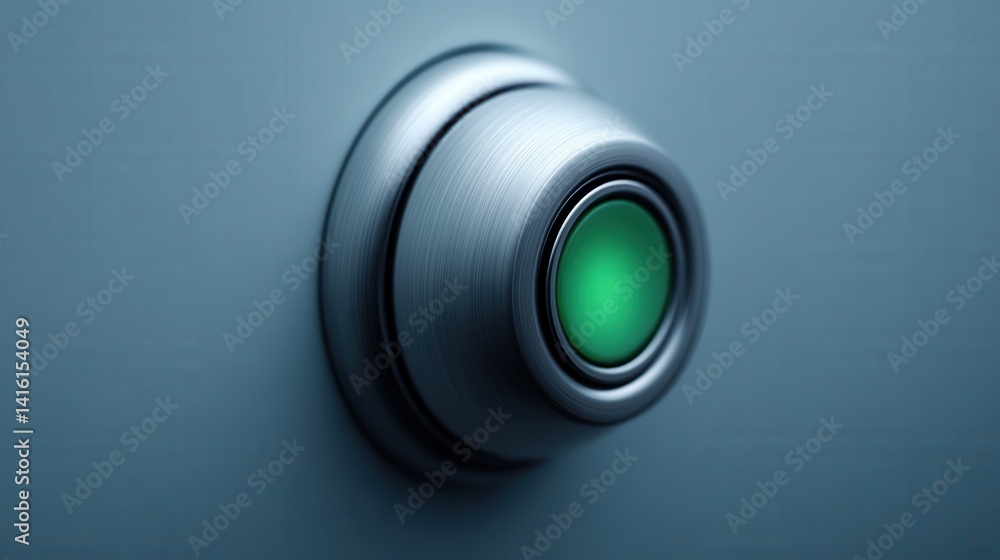 Poster futuristic smart control dial with glowing green indicator on sleek wall representing high tech ther