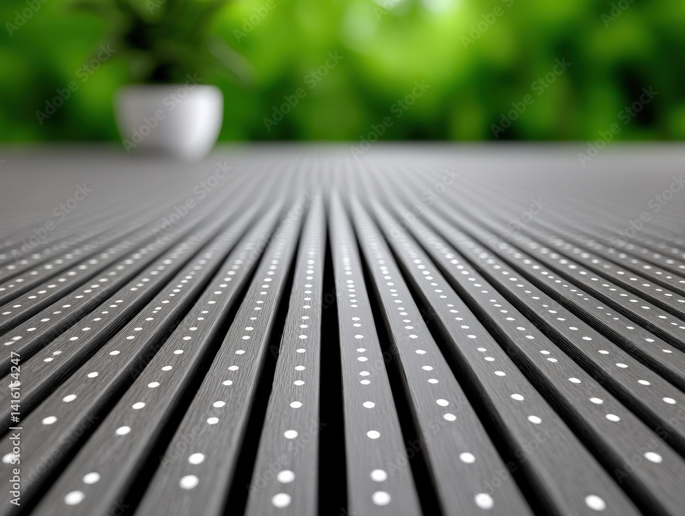 Poster diagonal perspective of metallic perforated surface in outdoor daylight showing structural pattern o