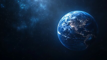 Obraz premium Earth in Space with Starry Background, A serene view of Earth from space, surrounded by stars in a dark, vast universe
