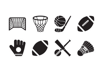 Sports Equipment Icons - Vector Set for Football, Baseball, Hockey, and More