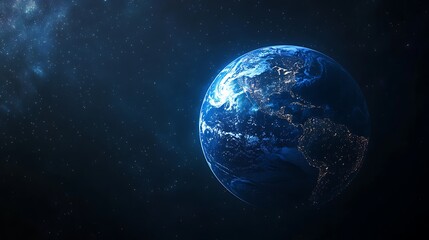 Obraz premium Earth in Space with Starry Background, A serene view of Earth from space, surrounded by stars in a dark, vast universe