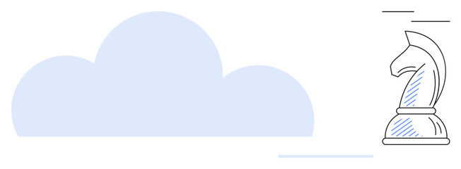Light blue cloud and chess knight outline merging concepts of technology, strategy, and foresight. Ideal for innovation, cloud computing, strategy, planning, digital transformation, data security