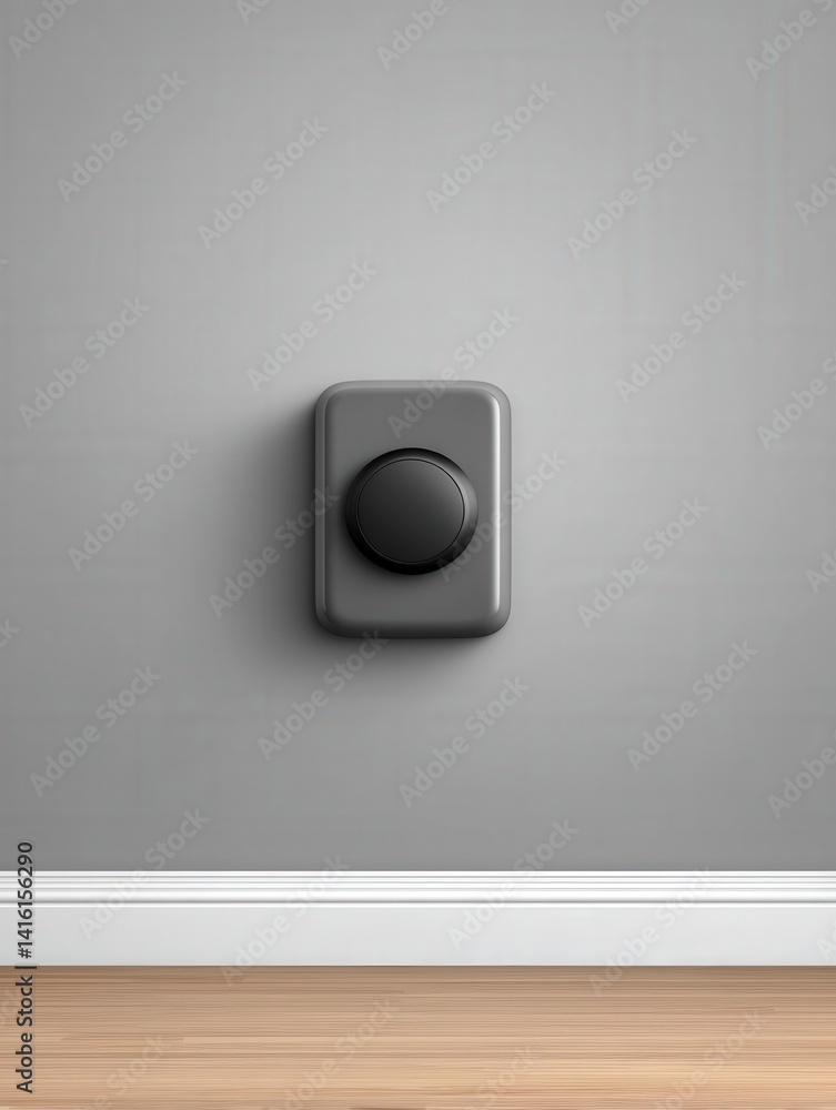 Poster centered matte black wall control device mounted on bright background with minimalist setup creating