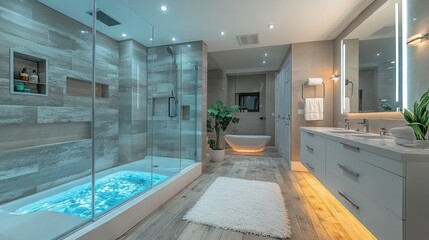 Luxury Modern Bathroom Design with Walk-in Shower and Freestanding Tub