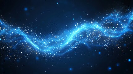 Dynamic Wave of Glowing Blue Particles, A dynamic wave of glowing blue particles and light trails on a dark background