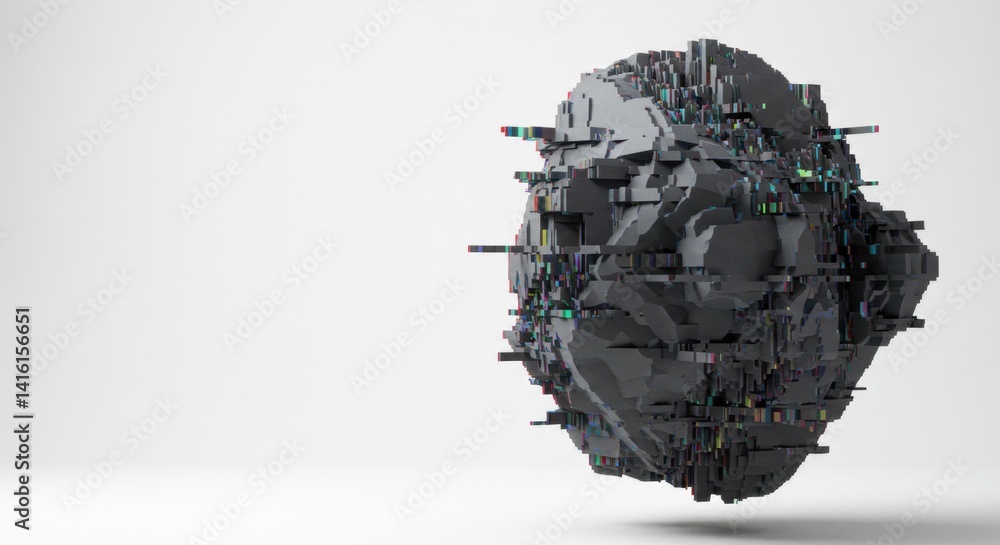 Aufkleber abstract 3d render of a glitching grey sphere with intricate details and digital distortion