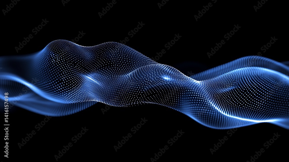 Poster dynamic wave of glowing blue particles, a dynamic wave of glowing blue particles and light trails on