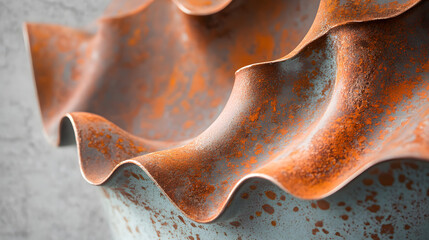 Artistic rusty metal sculpture close-up urban art installation abstract viewpoint industrial aesthetic modern design
