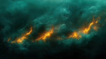 Vibrant cosmic display of teal nebula intertwining with brilliant orange-yellow ethereal light