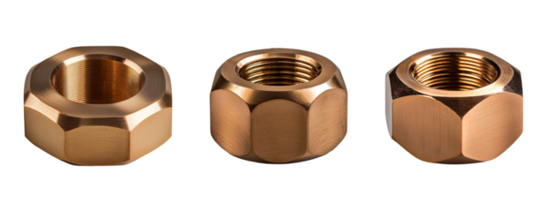 Close-up View of Three Metallic Nuts on a Transparent Background