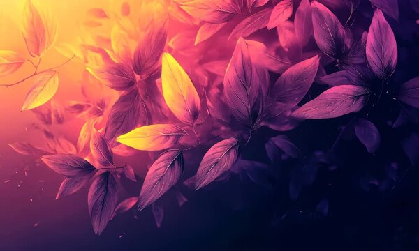 Abstract Floral Background With Glistening Leaves in Shades of Purple and Pink Patterns