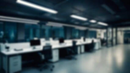 At night beautiful Abstract blurred office interior room. blurry working space with defocused effect