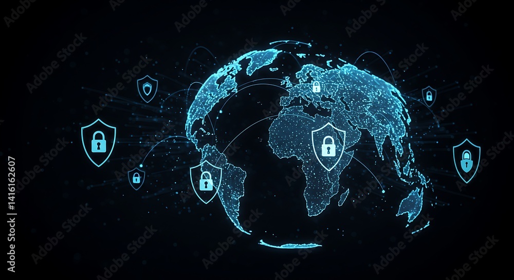 Aufkleber global cybersecurity network: protecting data across the globe with digital shields