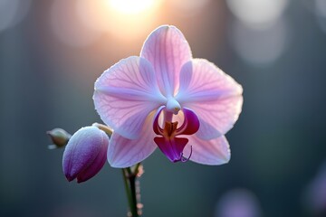 Naklejka premium A delicate orchid dusted with light frost
