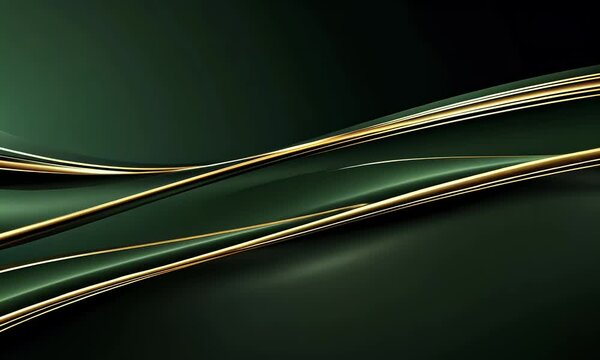Dark green background with gold lines, dark green gradient background with golden light effects, elegant curves, vector illustration style, simple design,