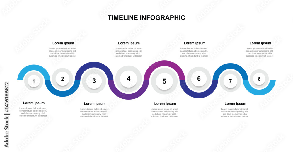Fototapete 8 step infographic template vector element. 8 circle with line connected concept. 