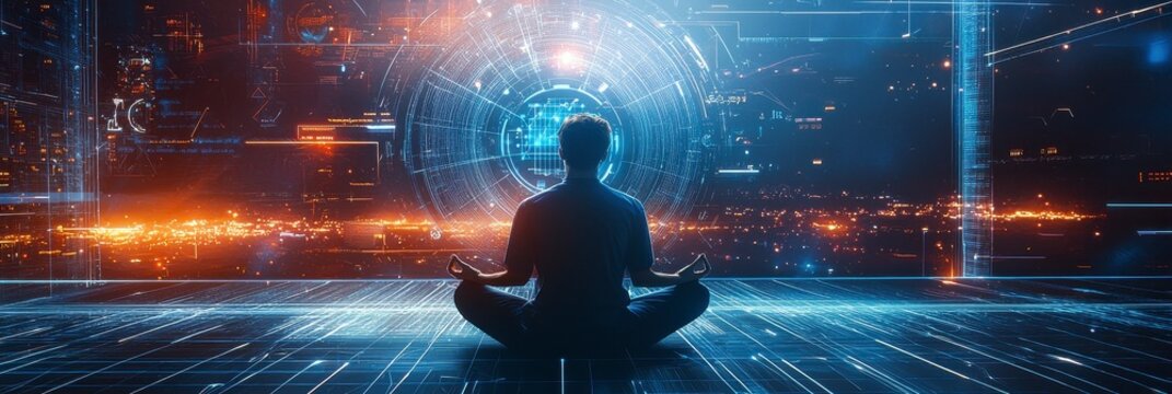 Serene Digital Meditation Finding Inner Peace in the Age of Technology - Powered by Adobe