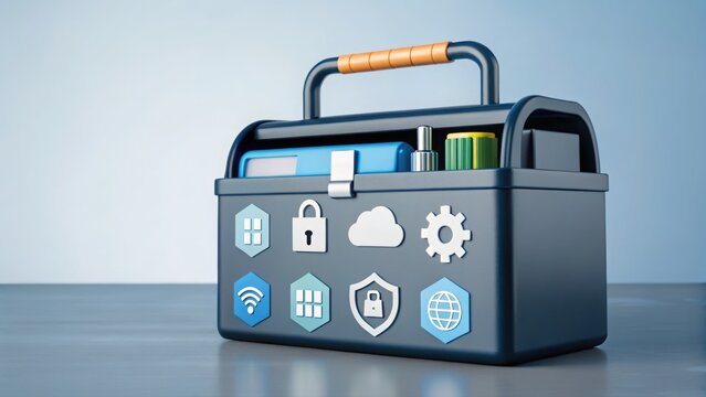 A briefcase filled with various essential items symbolizing a digital toolbox for professionals