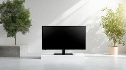Fototapeta premium Modern flat screen TV in a minimalist living room setting