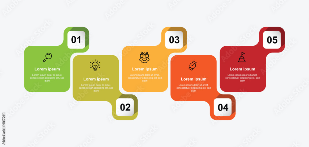 Aufkleber 5 step infographic template vector element. 5 table information graphic with icons