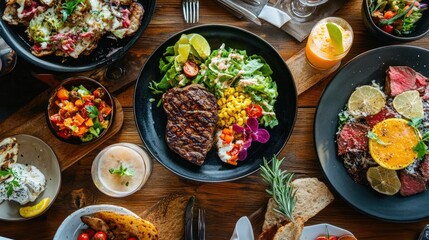 Exquisite spread of diverse dishes creating a vibrant culinary experience