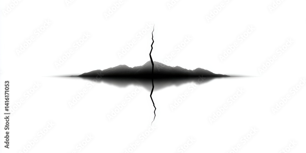 Poster horizontal black crack splitting through light surface central alignment visual tension metaphor for