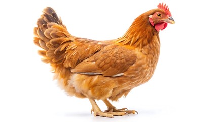 Fototapeta premium Full body of brown chicken hen standing isolated on white background