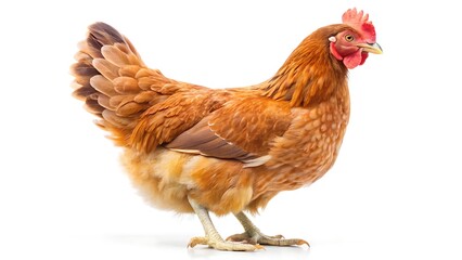 Fototapeta premium Full body of brown chicken hen standing isolated on white background