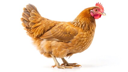 Fototapeta premium Full body of brown chicken hen standing isolated on white background