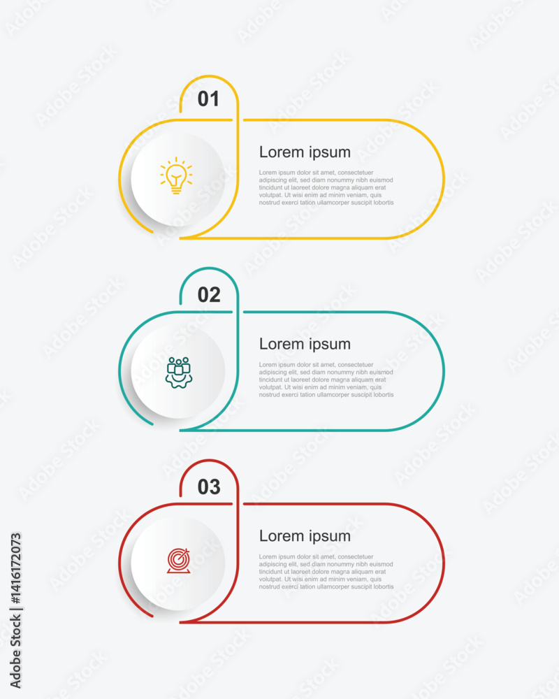 Poster 3 step infographic template vector element. 3 line table worksheet. Banner information graphic with icons