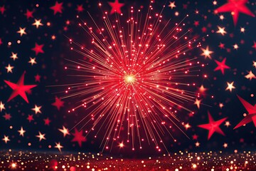 Vibrant Celebration Background with Red Sparks and Shimmering Stars for Joy and Happiness