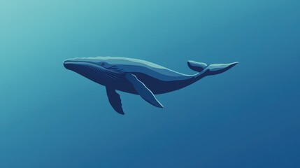 Majestic Whale in Oceanic Depths: A solitary whale glides serenely through the deep blue ocean, a testament to the silent, mysterious life within the sea.