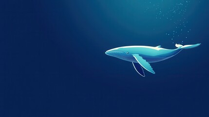 Oceanic Serenity: A solitary whale gracefully swims in the deep blue ocean, conveying a sense of peacefulness and the wonders of marine life.