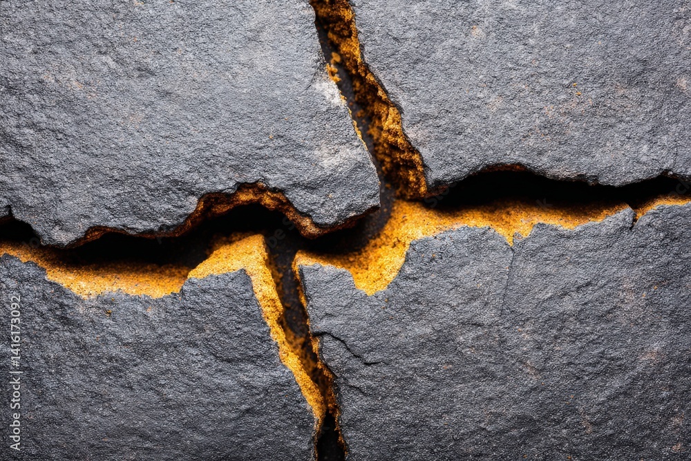 Aufkleber cross shaped rupture in gray asphalt with visible golden light seeping from within implying energy b