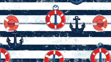 Nautical Stripes with Anchors and Life Preservers