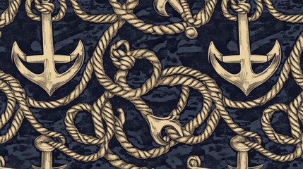Nautical Pattern: A captivating, vintage nautical pattern featuring intertwined ropes and anchors, evoking a sense of maritime adventure and exploration.