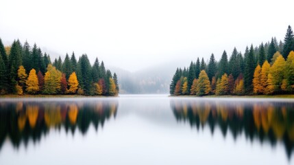 Fototapeta premium Misty Autumn Lake Scenery