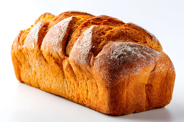 Rustic artisan loaf of bread isolated on white background symbolizing traditional baking