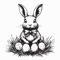 Easter bunny with decorated Easter eggs in a field Image Vector on white background.
