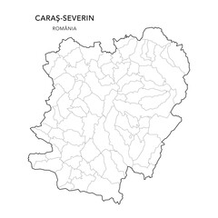 Vector Map of Caraș-Severin County (Județul Caraș-Severin) with all Administrative Territorial Units (UAT) including Municipalities (Municipii), Towns (Orașe) and Communes (Comune) - Romania 2025
