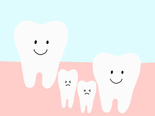 歯の間：埋没歯・過剰歯のあるイラスト：困っている歯のキャラクター