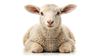 Fototapeta premium Young sheep looking at camera isolated on white background