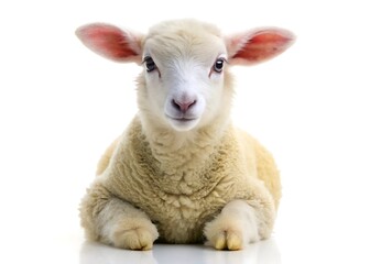 Fototapeta premium Young sheep looking at camera isolated on white background
